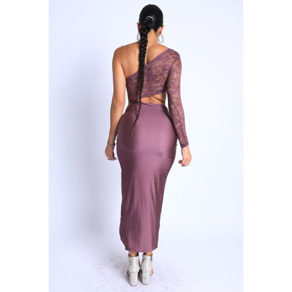 Women's Sexy Asymmetric Cut Out One Sleeve Wrap Midi Dress Dust Mauve S M L - Picture 7 of 12